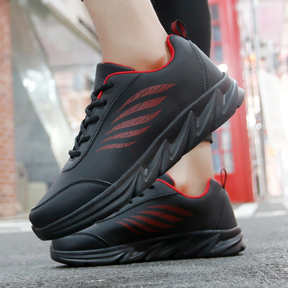 Men's Soft Bottom Light Casual Shoes Teenagers Autumn And Winter Leather Running Shoes Black And Red GlamzKart
