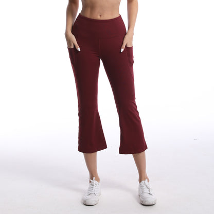 Pocket Solid Color Stretch Hip Lift Sports Nude Feel Yoga Leggings Purplish Red GlamzKart