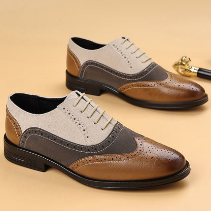 Plus Size Male Brogue Pointed Casual Leather Shoes GlamzKart