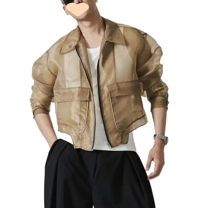 Lapel Mesh Hooded Long-sleeved Jacket GlamzKart