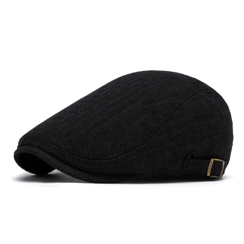 Breathable Cotton And Linen Beret Men's Retro Peaked Cap Black Adjustable GlamzKart