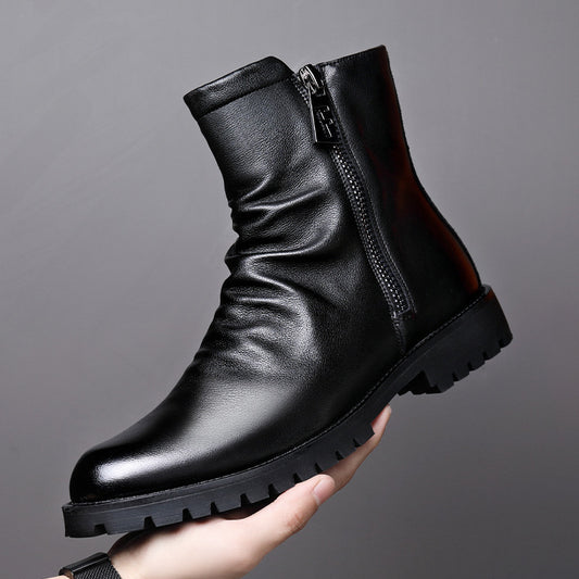 Autumn And Winter British Style Men's Leather Boots High-top Zipper Martin Boots GlamzKart
