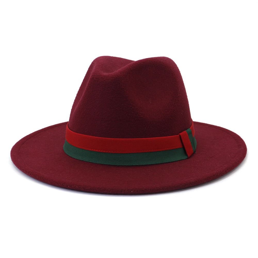 Big Brim British Style Woolen Jazz Top Hat Wine Red 58cm GlamzKart