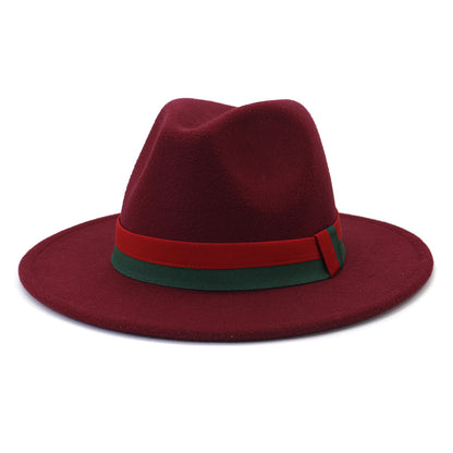 Big Brim British Style Woolen Jazz Top Hat Wine Red 58cm GlamzKart