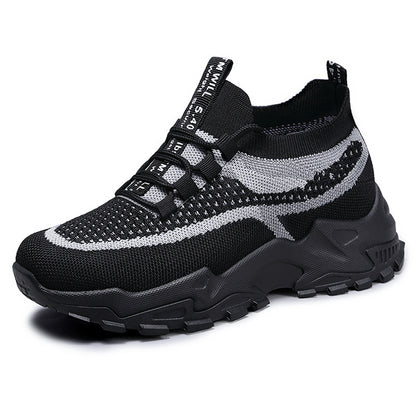 Soft Sole Lightweight Dad Shoes Women's Shoes Flying Woven Breathable Mesh Surface Shoes Black GlamzKart