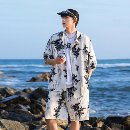 Ice Silk Tie-dye Sports Suit Men's Short-sleeve Shirt Beach Shorts Two-piece Set 443 Suit GlamzKart