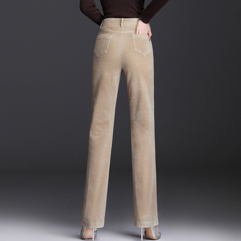 High Waist Straight Corduroy Women's Pants Loose Lamp Wick GlamzKart