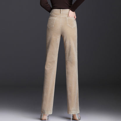 High Waist Straight Corduroy Women's Pants Loose Lamp Wick GlamzKart