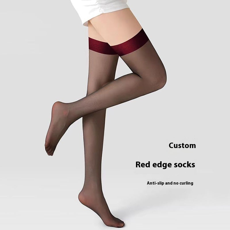 Thigh Stockings Women's Red Edge Black Edge Stockings Thin Black Silk GlamzKart