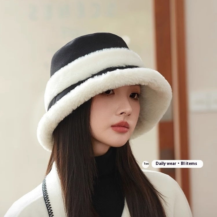 Face-looking Velvet-padded Small Warm Earflaps Cap Big Head Circumference Bucket Hat GlamzKart