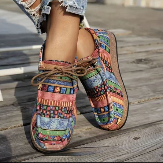 Color Graffiti Canvas Flat Bottom Pumps GlamzKart