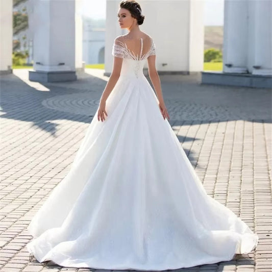 Off-shoulder Light Wedding Dress Bridal Main Yarn Lace Wedding Veil Small Trailing GlamzKart