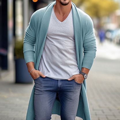 Fashion Personality Men's Loose Long Woolen Coat Sky Blue GlamzKart
