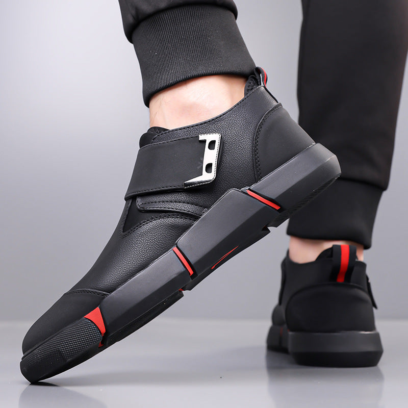 Men's Casual Leather Shoes Comfortable Slip-on Low-top Velcro Non-slip Flat Heel Shock Absorption GlamzKart