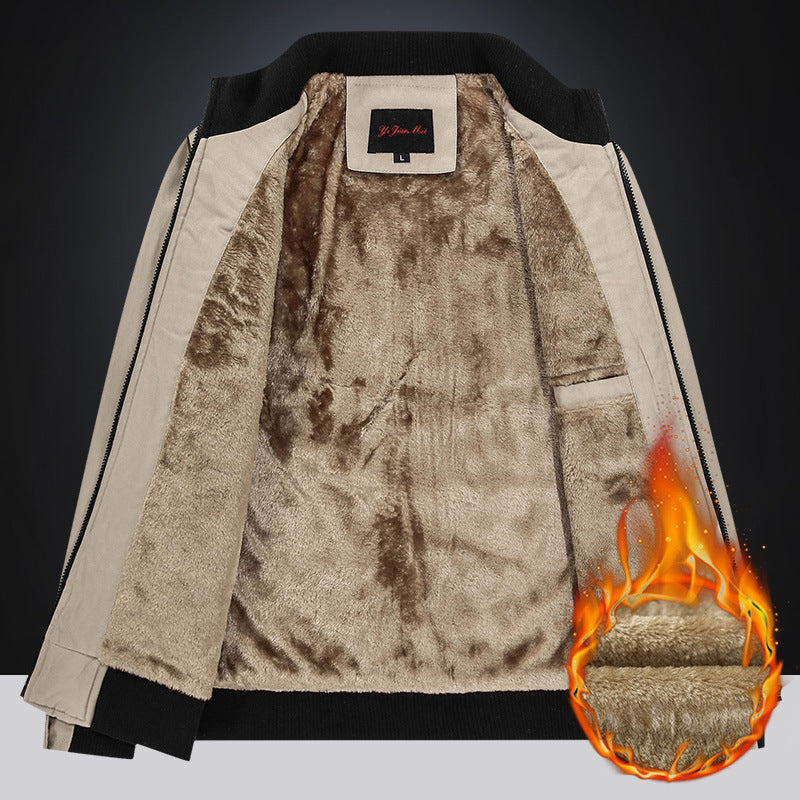 Fleece-lined Thickened Korean Style Casual Polo Collar Flight Jacket Warm-keeping Cotton Clothing GlamzKart