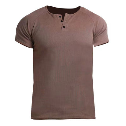 Solid Color Men's Retro Summer Short Sleeve Fitness Dark Brown GlamzKart