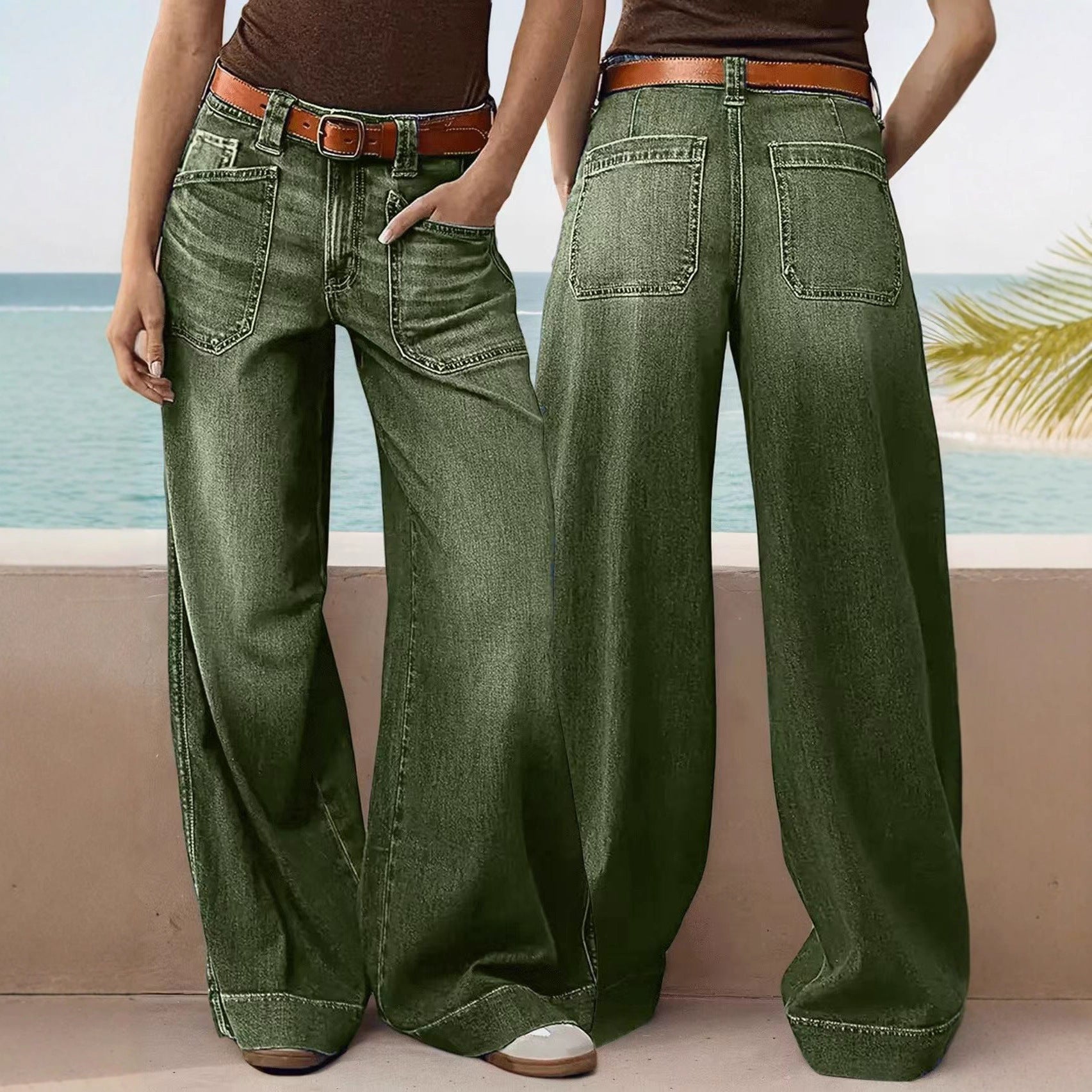 Loose Slimming Ladies Wide-leg Straight Pants Denim Ankle-length Pants GlamzKart
