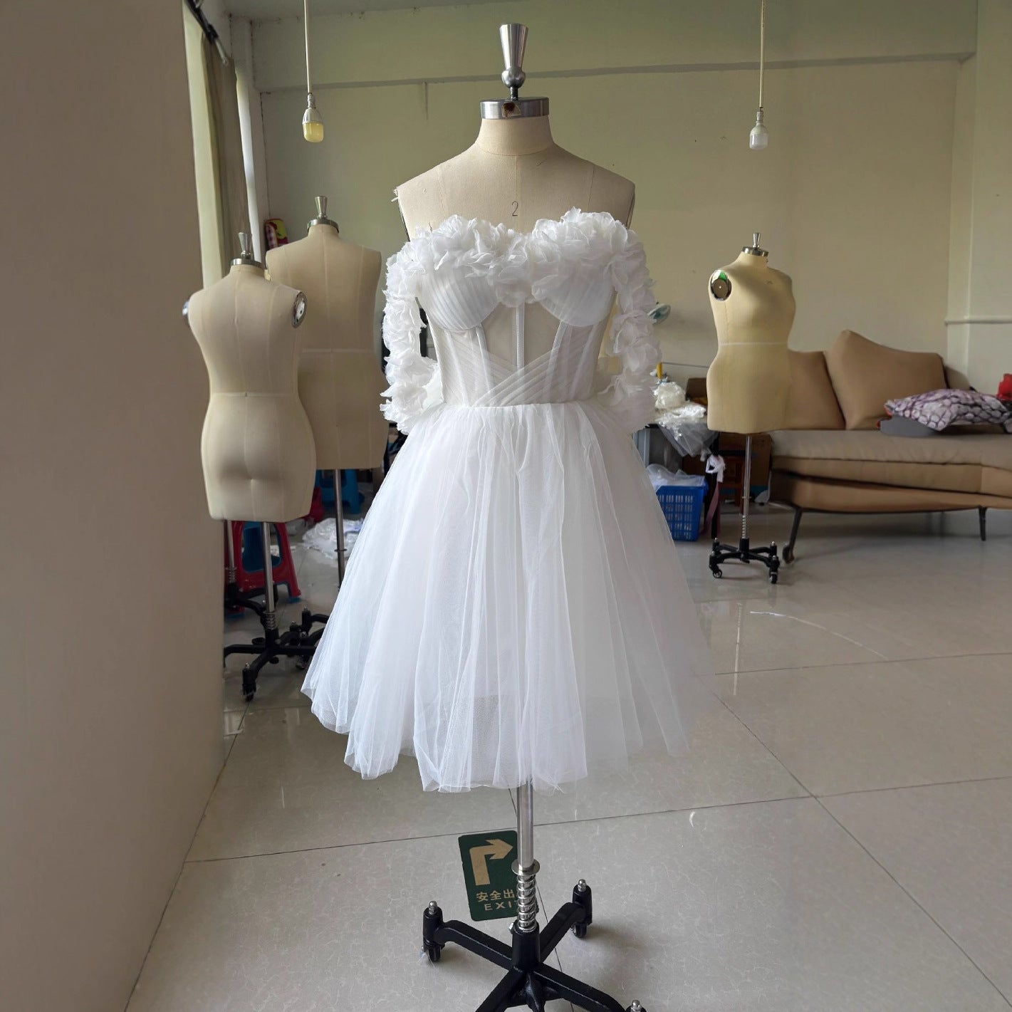 Lace Off-shoulder Mini Wedding Dress GlamzKart