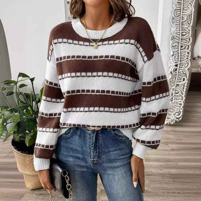 Women's Base Shirt Striped Colored Pullover Casual Sweater