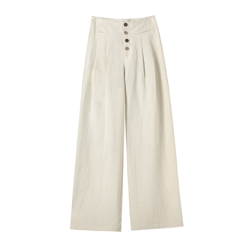 Women's Cotton And Linen Wide-leg Pants Loose Drooping Casual Straight Pants GlamzKart