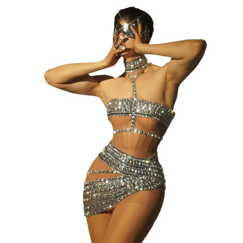 High-end And Fashionable Rhinestone Tube Top Short Skirt Top Vest GlamzKart