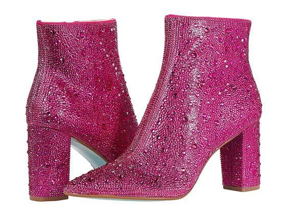 Rhinestone Pointed Toe Fashion Ankle Boots Rose Red GlamzKart