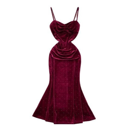 Women's Sexy Socialite Pleated Waist Tight Suspender Dress GlamzKart