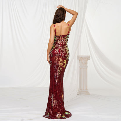 Sling Off-neck Sheath Sequined Banquet Fishtail Evening Dress GlamzKart