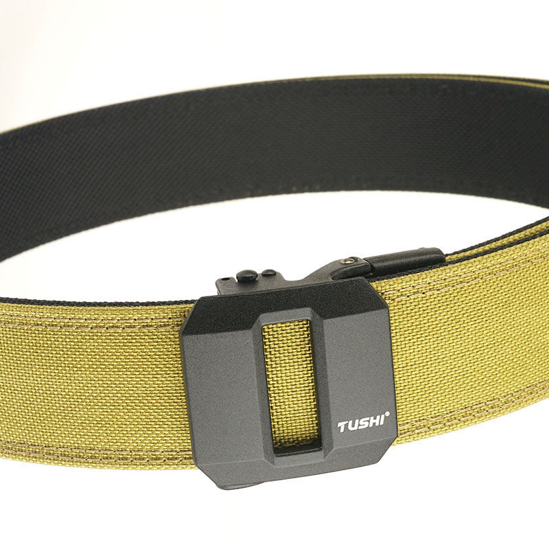 Double-layer Hardened Automatic Buckle Shooting Training Hanger Pistol Belt Wolf Brown 120cm GlamzKart