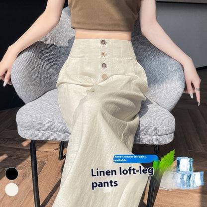 Women's Cotton And Linen Wide-leg Pants Loose Drooping Casual Straight Pants GlamzKart