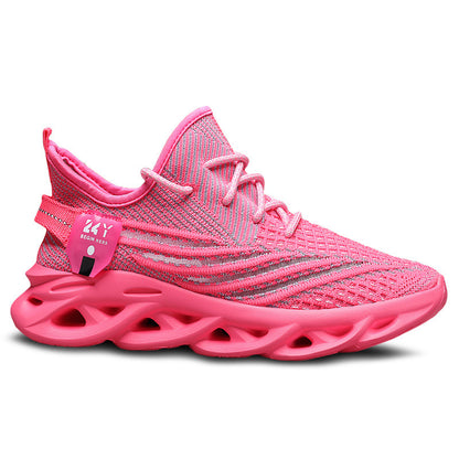 Flyknit Breathable Casual Sneaker Men's Mesh Surface Platform Running Shoes Pink GlamzKart