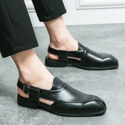Plus Size Men's Slip-on Fashionable Breathable Lightweight British Style Leather Sandals GlamzKart