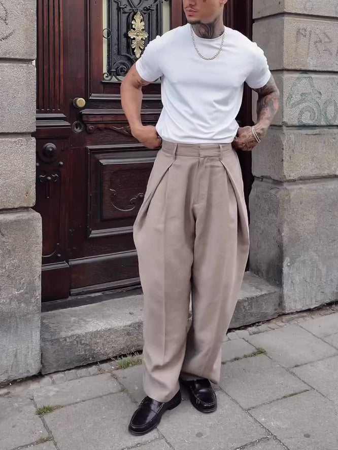 Men's High Waist Pleated Pants GlamzKart