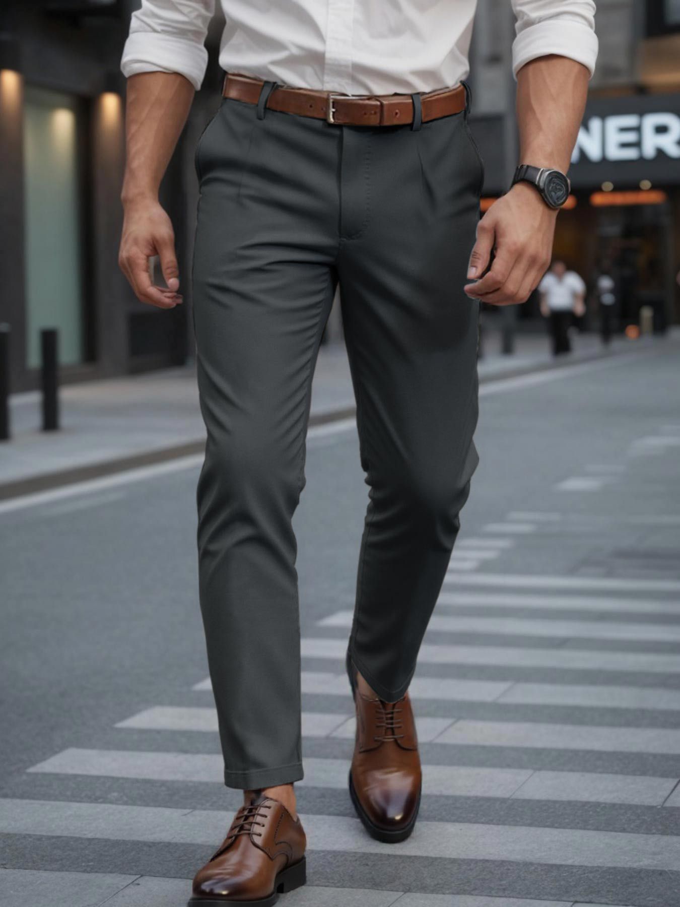 Men's Business Trousers Men's Straight Casual Pants Dark Gray GlamzKart