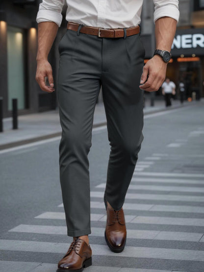 Men's Business Trousers Men's Straight Casual Pants Dark Gray GlamzKart