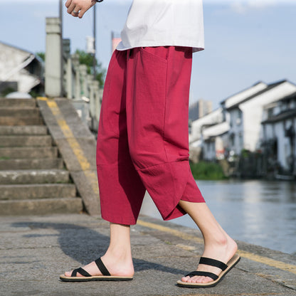 Fashion Men's Thin Beach Linen Casual Pants Red GlamzKart