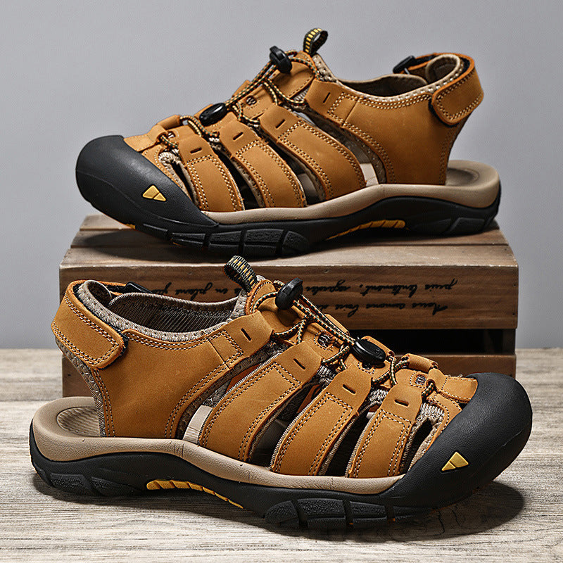 Top Layer Leather Plus Size Men's Beach Sandals Yellow GlamzKart