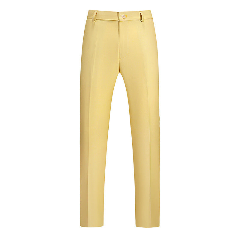 New Boys Straight Solid Color Business Wear Draping Effect Casual Suit Pants Yellow GlamzKart