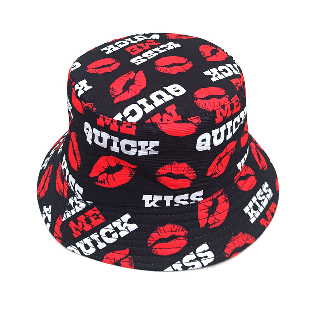 Fashion Letter Lip Pattern Printing Bucket Hat GlamzKart