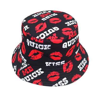 Fashion Letter Lip Pattern Printing Bucket Hat GlamzKart