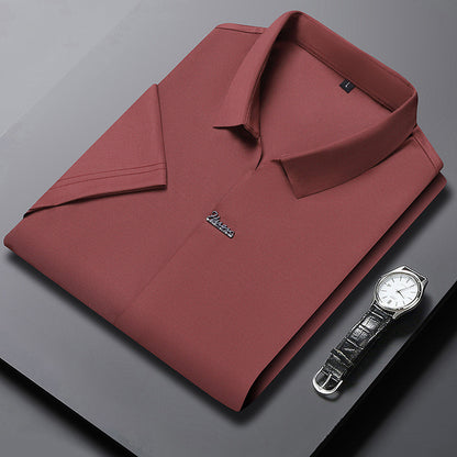 Ice Silk Short Sleeve Men's Fashion Casual Lapel Pink GlamzKart