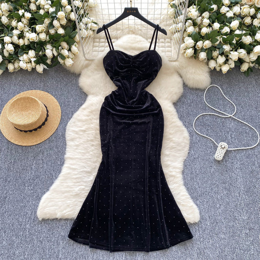 Women's Sexy Socialite Pleated Waist Tight Suspender Dress GlamzKart