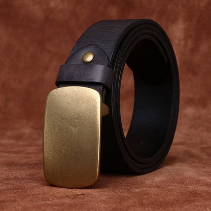 Wide Top Layer Smooth Buckle Retro Frosted Belt Black GlamzKart