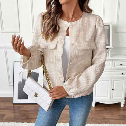 Round Neck French Style Long Sleeve Coat For Women