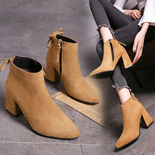 European And American Martin Boots Pointed High Heels Plus Size Women GlamzKart
