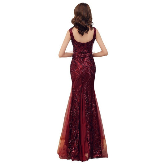 Fishtail Long Summer Sequins Sling Evening Dress Banquet GlamzKart