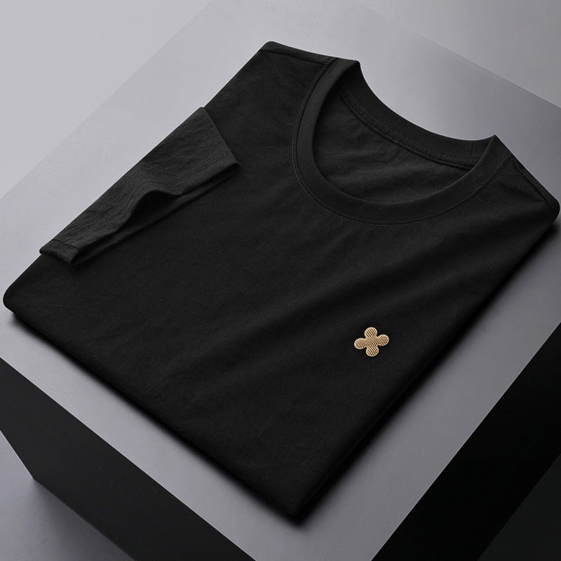 Breathable Round Neck Short-sleeved T-shirt Men's Summer Top T-shirt Black GlamzKart