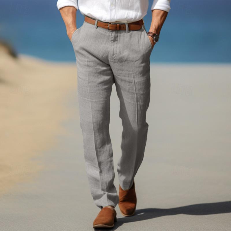 Men's Straight Thin Cotton And Linen Casual Solid Color Trousers GlamzKart