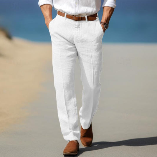 Men's Straight Thin Cotton And Linen Casual Solid Color Trousers GlamzKart