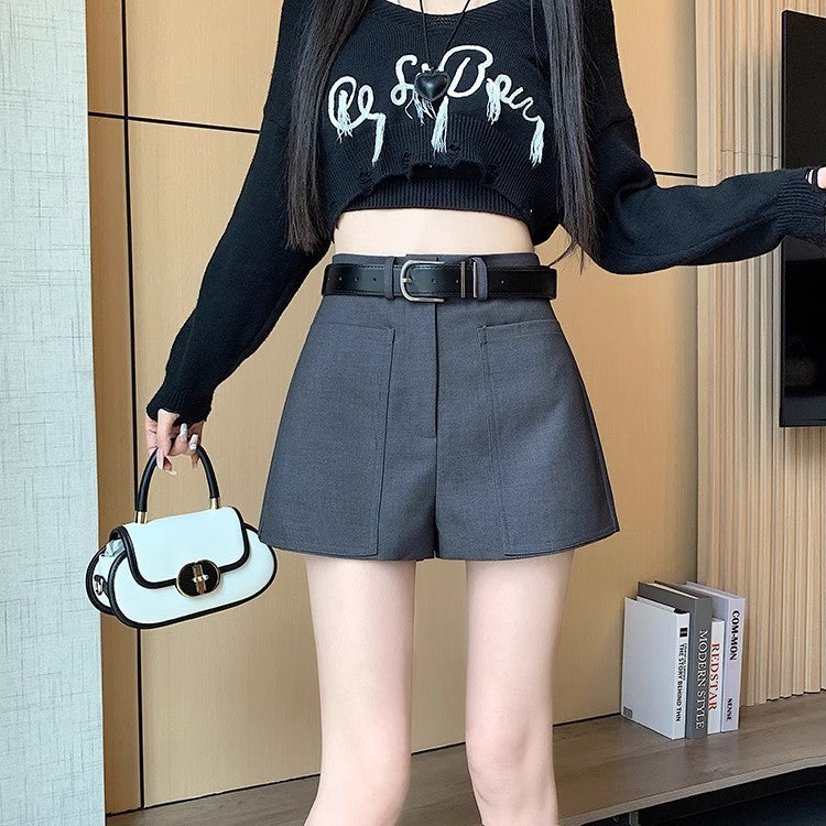 Suit Short Culottes Summer New Gray Summer Women's High Waist Gray GlamzKart